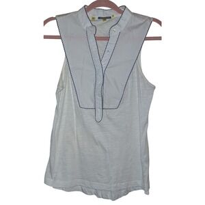 Little Yellow Button White & Blue Tank‎ Top 100% Cotton Nautical Country Club